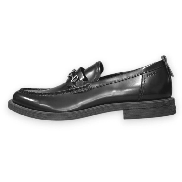 HUGO Stacked-Logo Bit Loafers Black Polished Leather 9M MSRP $210